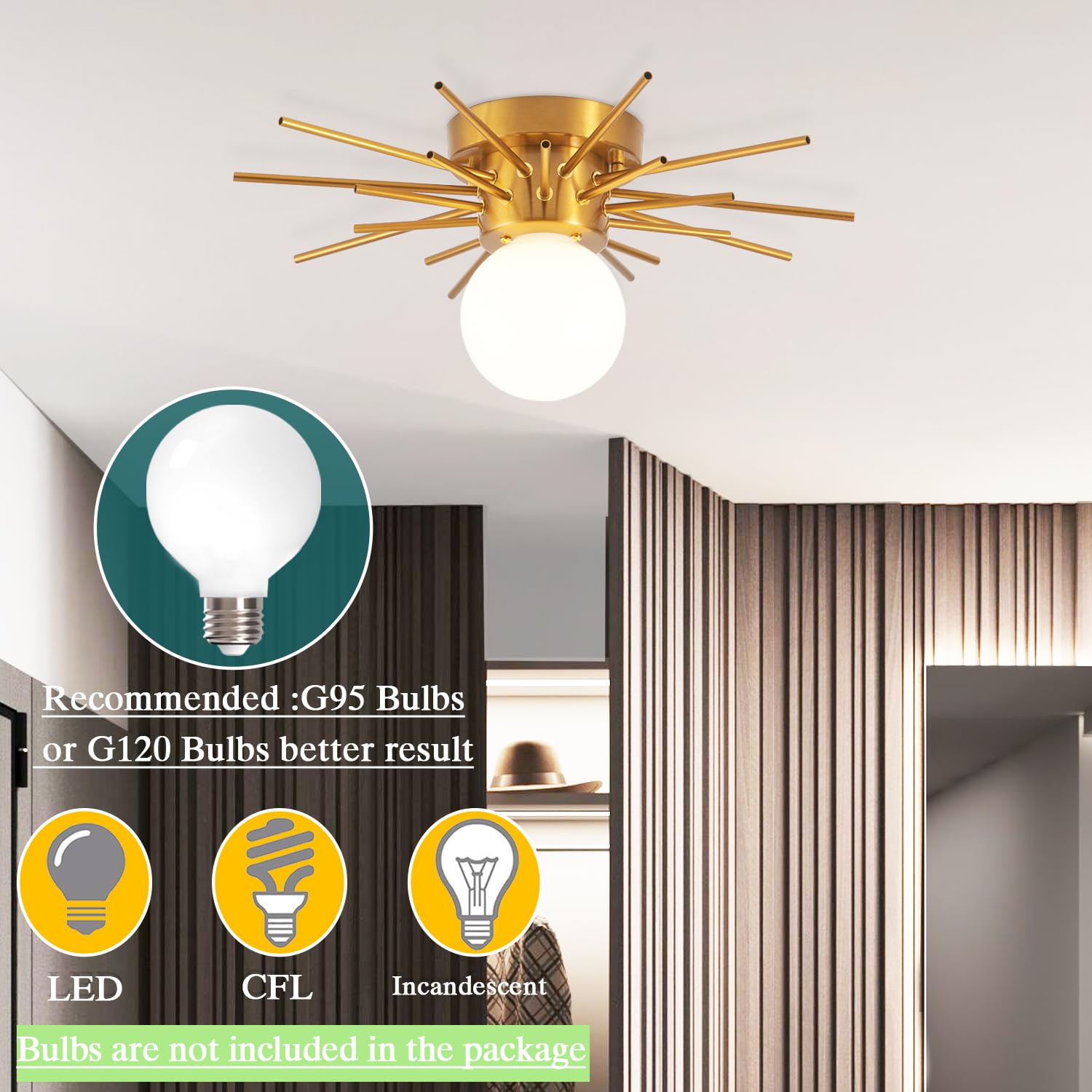 YM YI MI SHU ZI E26 Gold Semi Flush Mount Hallway Ceiling